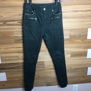 Dollhouse Dark Green Jeans with Gold Accents
